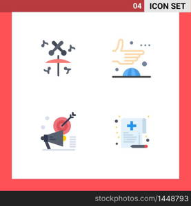 Set of 4 Vector Flat Icons on Grid for drum, megaphone, agreement, handshake, target Editable Vector Design Elements