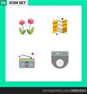 Set of 4 Vector Flat Icons on Grid for flora, tri, rose, flyer, media Editable Vector Design Elements