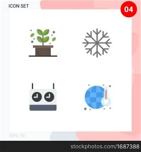 Set of 4 Vector Flat Icons on Grid for herb, timer, spa, snowflakes, pollution Editable Vector Design Elements