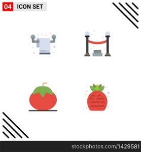 Set of 4 Vector Flat Icons on Grid for housekeeping, healthy, towel, party, vegetables Editable Vector Design Elements