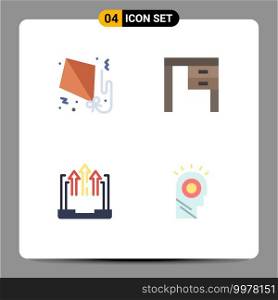 Set of 4 Vector Flat Icons on Grid for kite, arrow, paper, furniture, growth Editable Vector Design Elements