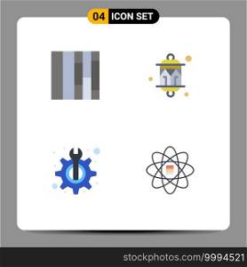 Set of 4 Vector Flat Icons on Grid for layout, technical, decoration, light, data Editable Vector Design Elements