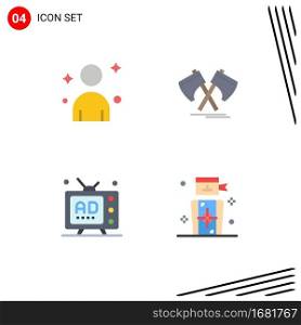 Set of 4 Vector Flat Icons on Grid for male, marketing, axe, cutter, multimedia Editable Vector Design Elements
