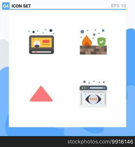 Set of 4 Vector Flat Icons on Grid for news, up, youtube, security, video Editable Vector Design Elements