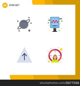 Set of 4 Vector Flat Icons on Grid for planet, pyramid, board, taxi, female Editable Vector Design Elements