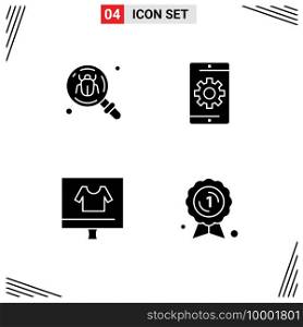 Set of 4 Vector Solid Glyphs on Grid for antivirus, search, insect, media, commerce Editable Vector Design Elements