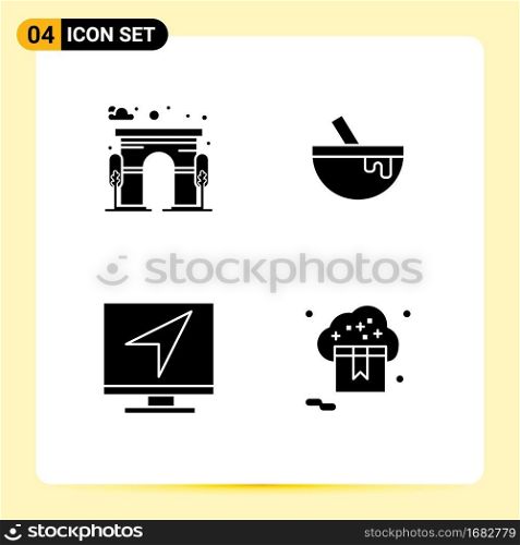 Set of 4 Vector Solid Glyphs on Grid for architecture, computer, gate, food, message Editable Vector Design Elements