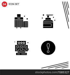 Set of 4 Vector Solid Glyphs on Grid for bag, slot machine, luggage, keeping, game Editable Vector Design Elements