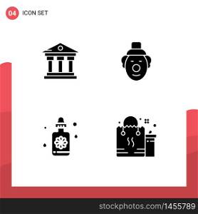 Set of 4 Vector Solid Glyphs on Grid for bank, spa, service, circus, bag Editable Vector Design Elements