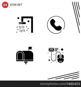 Set of 4 Vector Solid Glyphs on Grid for bath, email, answer, communication, data Editable Vector Design Elements