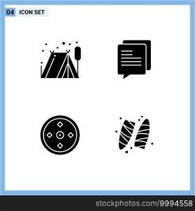 Set of 4 Vector Solid Glyphs on Grid for c&ing, target, chat, focus, sports Editable Vector Design Elements