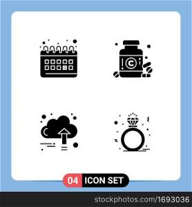 Set of 4 Vector Solid Glyphs on Grid for calendar, business, routine, medicine, growth Editable Vector Design Elements