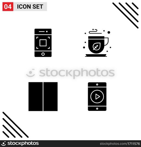 Set of 4 Vector Solid Glyphs on Grid for camera, interface, technology, mocha, workspace Editable Vector Design Elements