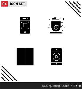 Set of 4 Vector Solid Glyphs on Grid for camera, interface, technology, mocha, workspace Editable Vector Design Elements