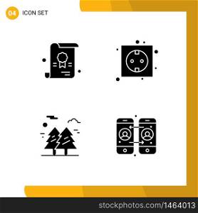 Set of 4 Vector Solid Glyphs on Grid for certificate, tree, board, plug, hiking Editable Vector Design Elements