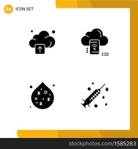 Set of 4 Vector Solid Glyphs on Grid for cloud, waste, wifi, data, health Editable Vector Design Elements
