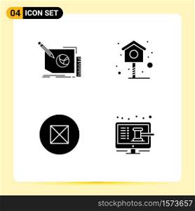 Set of 4 Vector Solid Glyphs on Grid for content, beliefs, page, house, online Editable Vector Design Elements