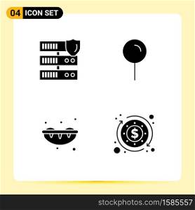 Set of 4 Vector Solid Glyphs on Grid for data, sweet, security, pointer, budget Editable Vector Design Elements