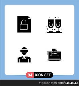 Set of 4 Vector Solid Glyphs on Grid for document, technology, glass, glasses, features Editable Vector Design Elements