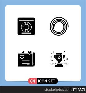 Set of 4 Vector Solid Glyphs on Grid for help, couple proposal, protection, spiral, achievement Editable Vector Design Elements