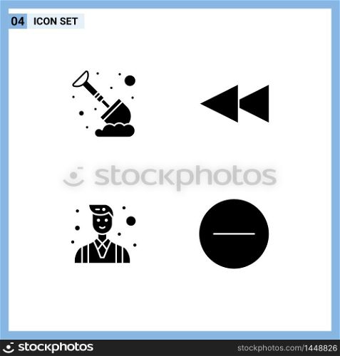 Set of 4 Vector Solid Glyphs on Grid for labour, people, mining, boss, delete Editable Vector Design Elements