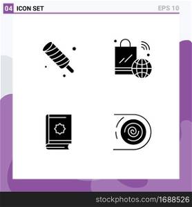 Set of 4 Vector Solid Glyphs on Grid for summer, quran, meal, internet of things, islam Editable Vector Design Elements