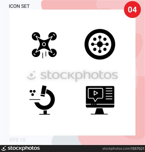 Set of 4 Vector Solid Glyphs on Grid for technology, microscope, image, holiday, computer Editable Vector Design Elements