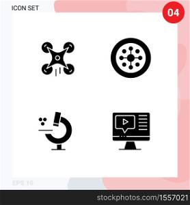 Set of 4 Vector Solid Glyphs on Grid for technology, microscope, image, holiday, computer Editable Vector Design Elements