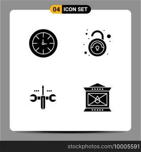 Set of 4 Vector Solid Glyphs on Grid for watch, computing, global, unsafe, toolings Editable Vector Design Elements