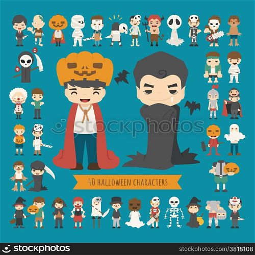 Set of 40 halloween costume characters , eps10 vector format
