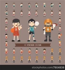 Set of 43 sportman costume characters , eps10 vector format