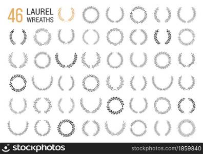 Set of 46 hand drawn laurel wreaths on white background, vector eps10 illustration. Hand Drawn Laurel Wreaths