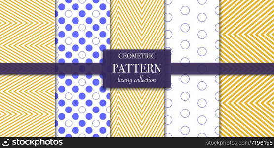 Set of 5 abstract background texture. Dotted, line pattern. Polka dot style vector illustration for wallpaper, flyer, cover, design. Repeating circle geometric ornament, decorative element