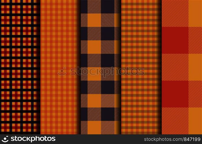 Set of 5 options tartan seamless pattern backgrounds. Autumn color panel plaid. Eps10. Set of 5 options tartan seamless pattern backgrounds. Autumn color panel plaid.