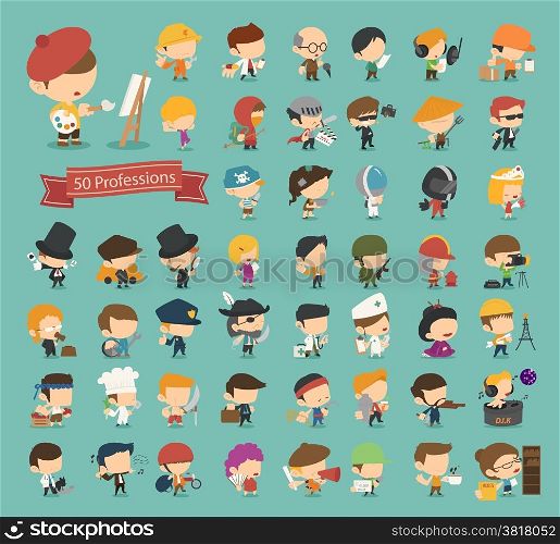 Set of 50 professions , eps10 vector format