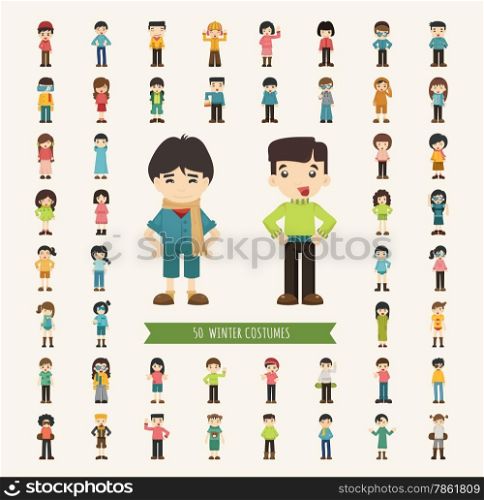 Set of 50 winter collection character , eps10 vector format