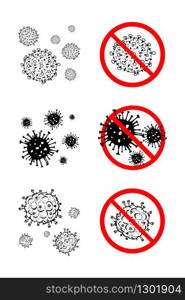 Set of 6 2019-nCoV bacteria isolated on white background. few Coronavirus in red circle vector Icon. COVID-19 bacteria corona virus disease sign. SARS pandemic concept symbol. Pandemic. Human health. Set of 6 2019-nCoV bacteria isolated on white background. few Coronavirus in red circle vector Icon. COVID-19 bacteria corona virus disease sign. SARS pandemic concept symbol. Pandemic. Human health .
