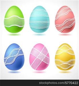 Set of 6 vector Easter Eggs with lace ribbon.