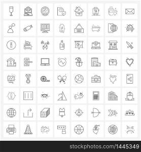 Set of 64 Line Icon Signs and Symbols of house, security, germs, time, document Vector Illustration