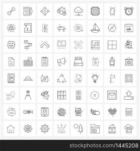 Set of 64 Line Icon Signs and Symbols of network, cloud, aim, time, timer Vector Illustration