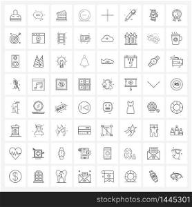 Set of 64 Line Icon Signs and Symbols of plus, add, food, remove, delete Vector Illustration