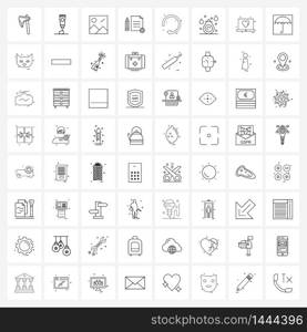 Set of 64 Line Icon Signs and Symbols of setting, file, skincare, document, tick Vector Illustration