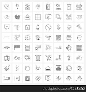 Set of 64 Simple Line Icons for Web and Print such as clipboard, map, valentine, location, celebrations Vector Illustration