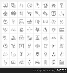 Set of 64 Simple Line Icons for Web and Print such as avatar, chart, makeup, office, excel Vector Illustration