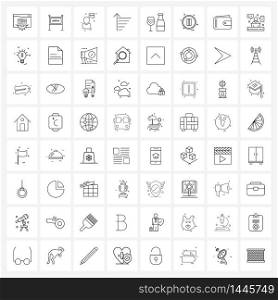 Set of 64 Simple Line Icons of gift, earring, sms, sort, list Vector Illustration