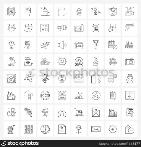 Set of 64 Simple Line Icons of law, crime, beer bottle, food items, kitchen Vector Illustration
