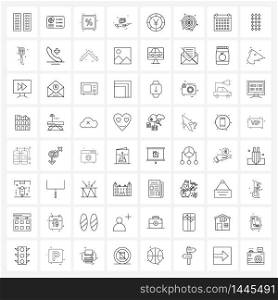 Set of 64 Simple Line Icons of yen, money, percent, coin, hand Vector Illustration