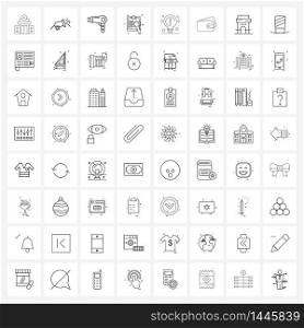 Set of 64 UI Icons and symbols for bank, clipboard, entertainment, search, hair Vector Illustration