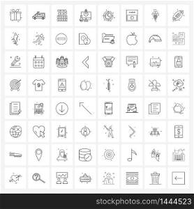 Set of 64 UI Icons and symbols for north, beaker, artist, bulb, computer screen Vector Illustration