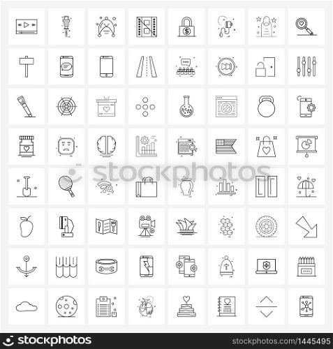 Set of 64 Universal Line Icons of blood pressure, security, hat, money, off Vector Illustration